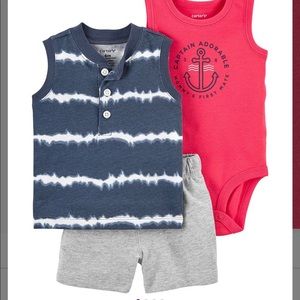 Navy and Gray 3 piece shorts set